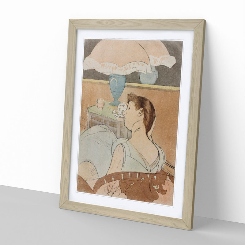 Woman by the Lamp by Mary Cassatt - Picture Frame Painting, Oak Framed, 36cm H x 27cm W x 2cm D