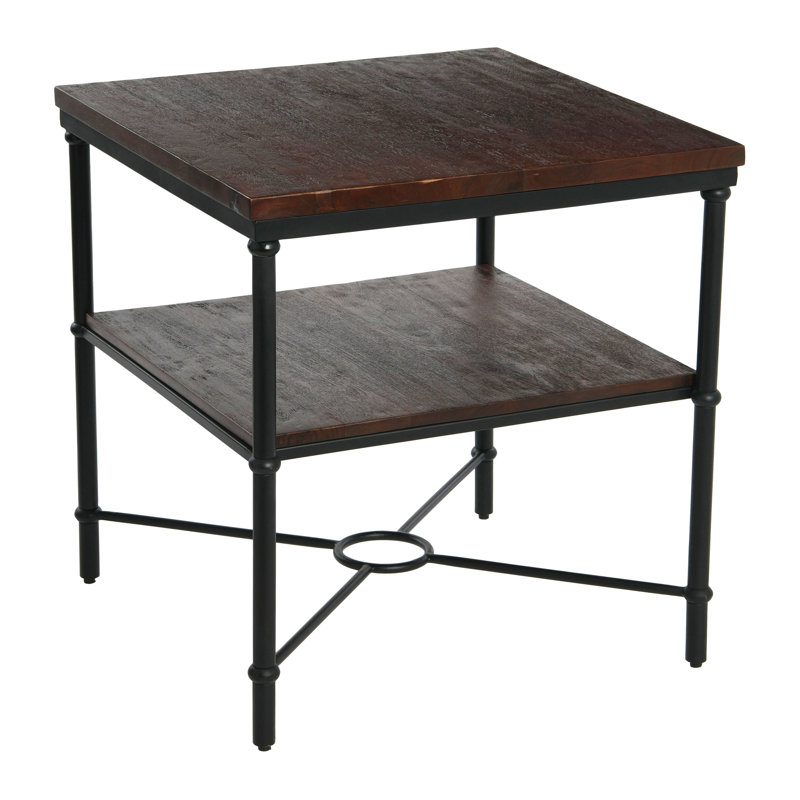Saratoga Rustic Solid Wood and Metal End Table with Storage Shelf, Dark Chestnut