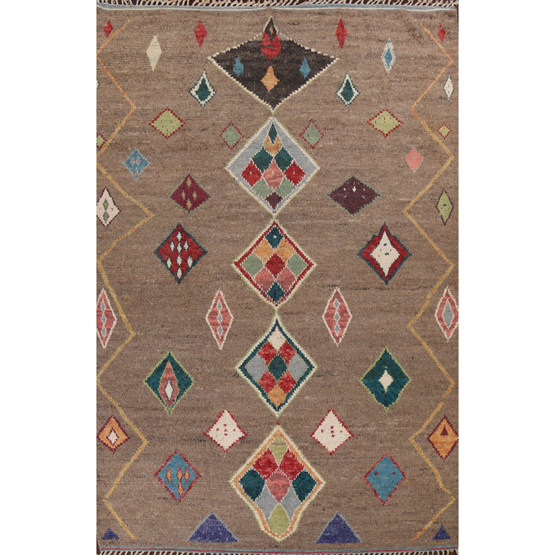 Tapis unique en laine noué à la main brun de 9 pi 3 po x 13 pi 3 po marocain