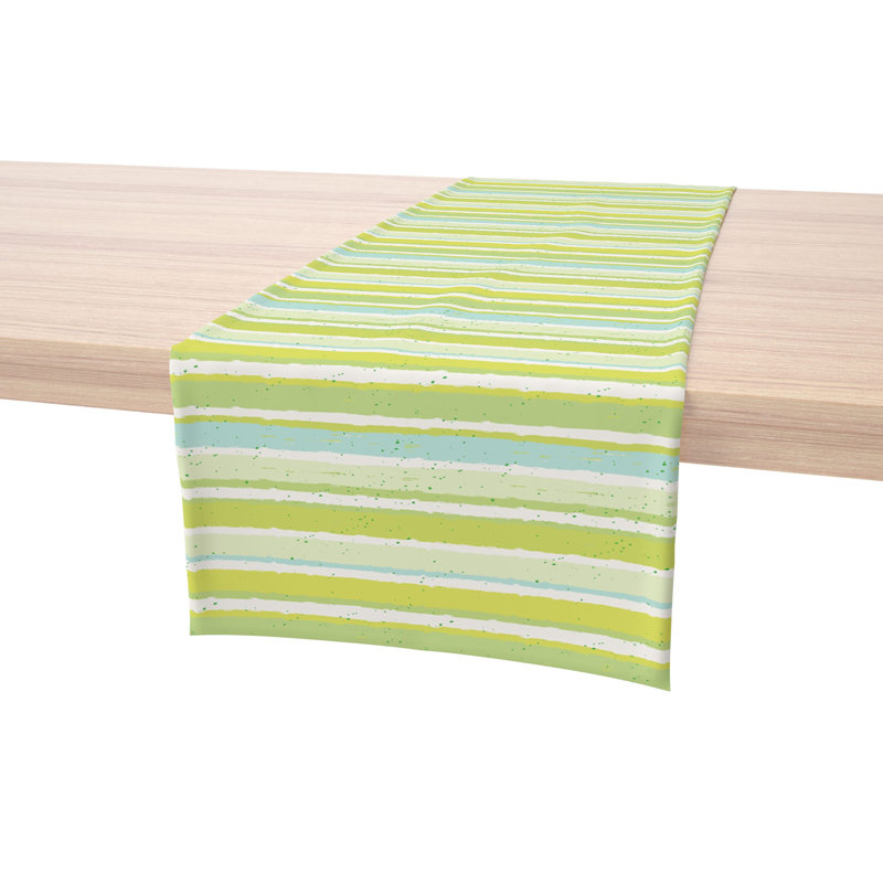 Table Runner, 100% Cotton, 16X108", Green Stripes & Ink Splatter, 90" L x 16" W
