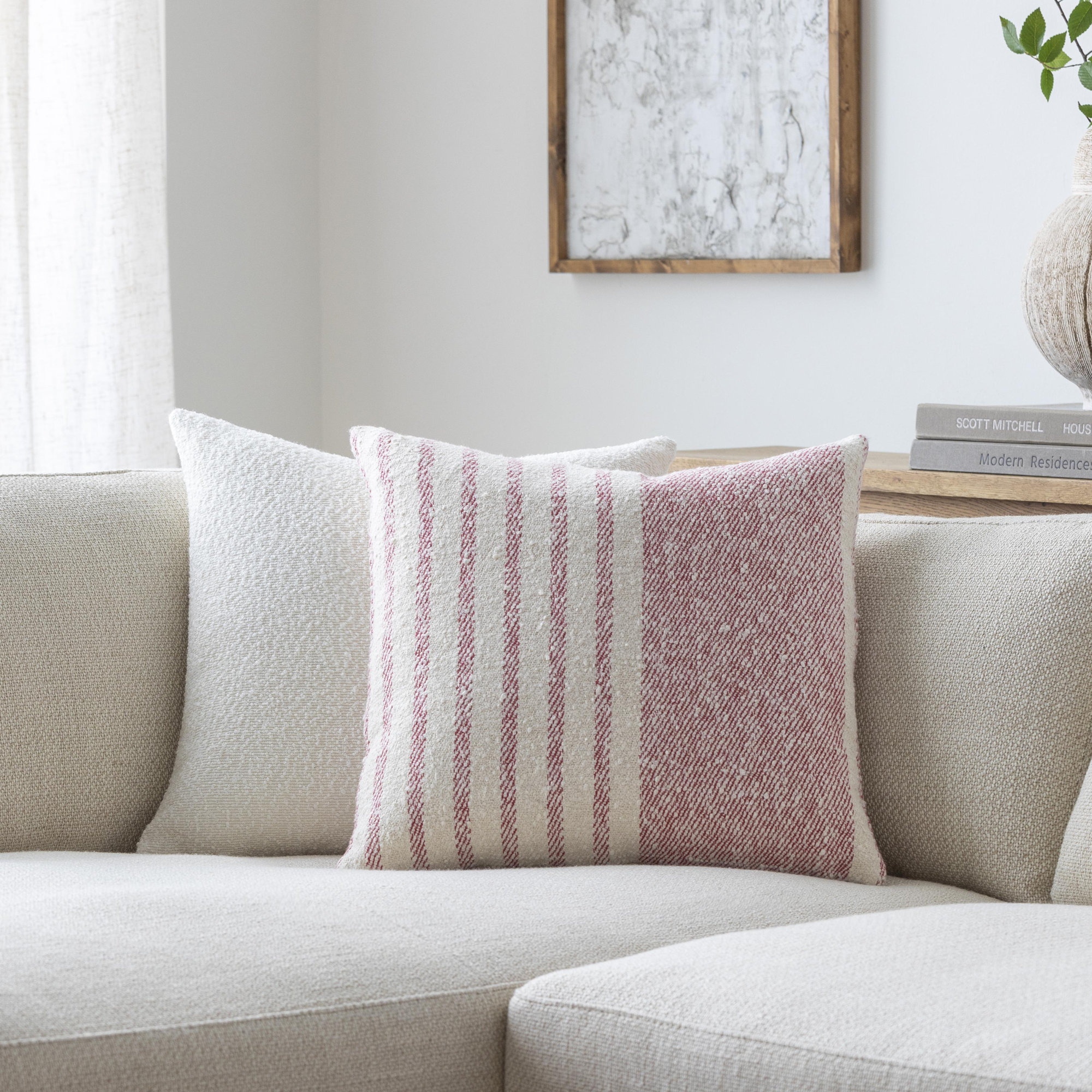 Weldon Striped Cotton Throw Pillow, Polyester/Polyfill, 22" x 22", Red