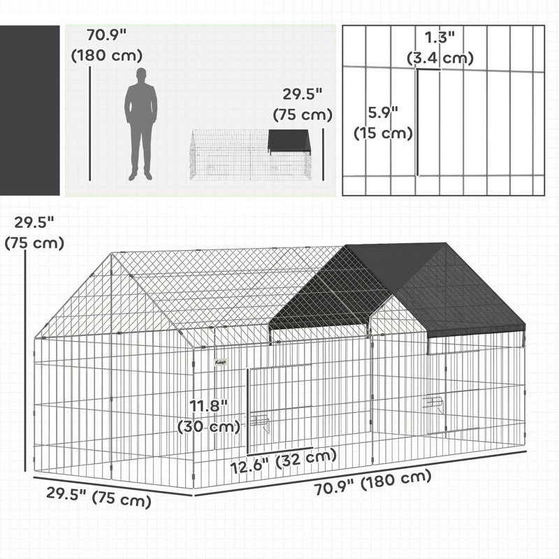 Cage à poulailler en métal 71 po x 29,5 po x 29,5 po - noir, H 29,5 po x l 71 po x P 29,5 po, Noir