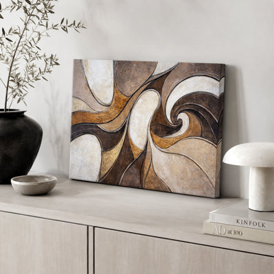 Œuvre abstraite de courbe fluide or brun, images de salon de luxe, impression sur toile encadrée, impression numérique