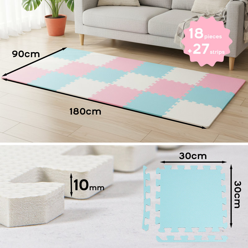 Tapis de jeu en mousse à emboîtement, Bleu/blanc/rose