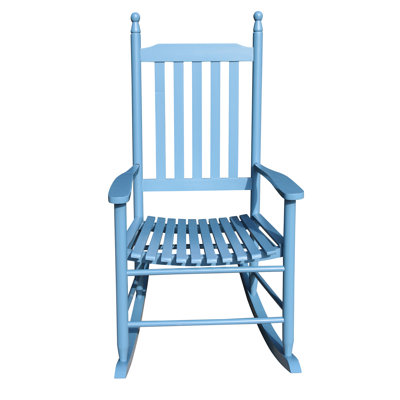 Chaise berçante en bois en bois franc massif et bleu pour la longévité Siège large et accoudoirs Confort dossier à lattes Assemblage facile inclus Limite de poids de 250 lb pour chaise de balcon
