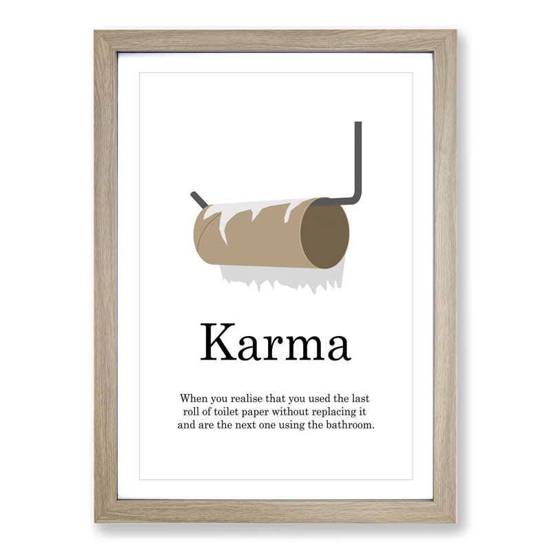 Karma - Picture Frame Typography, Oak Framed, 48cm H x 36cm W x 2cm D