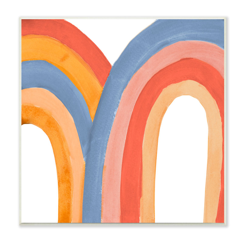 Playful Double Rainbow Arches Blue Red Orange par Emily Navas - Peinture, Plaque murale, H 12 po x l 12 po x P 0,5 po