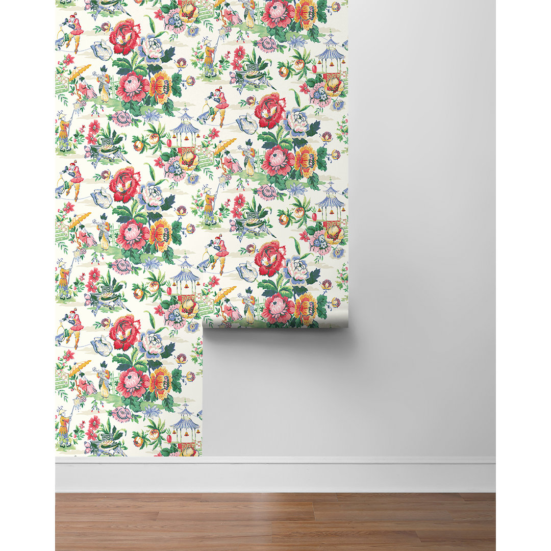 Travel Diary Toile 18' L x 20.5" W Peel and Stick Wallpaper Roll Red Barrel Studio® 