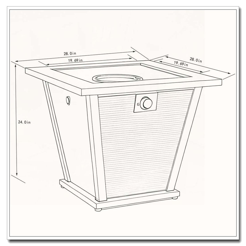 Foyer de table au propane de 28 po, foyer carré en acier de 50 000 BTU pour terrasse de jardin