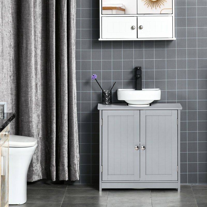 Meuble-lavabo de salle de bain sous le lavabo - gris, meuble-lavabo peu encombrant avec découpe en forme de U et tablette réglable pour le rangement des produits d'hygiène gris