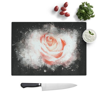 Tempered Glass Pale Pink Rose Chopping Board