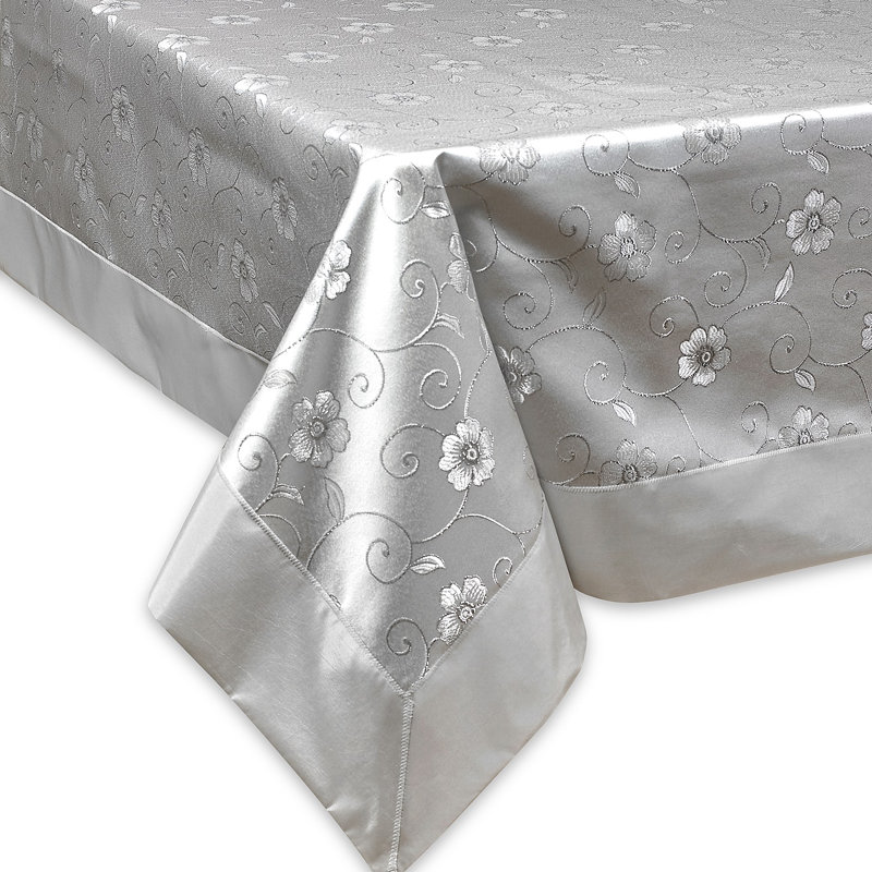 Albermarle Floral Tablecloth, Silver, 120'' L x 70'' W