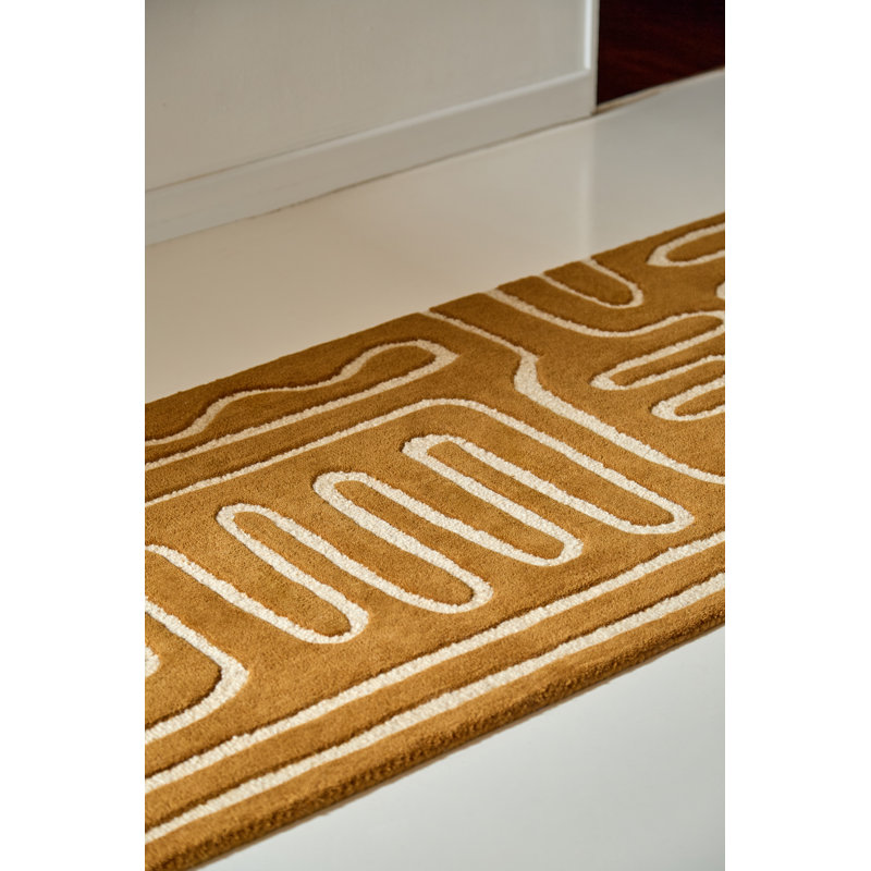 Hollow Handmade Wool Abstract Area Rug, Tan, Runner 2'7'' x 9'10''