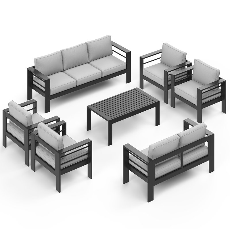 Outdoor Patio Furniture Set With Upgraded Cushions, 4, Black, Light Gray