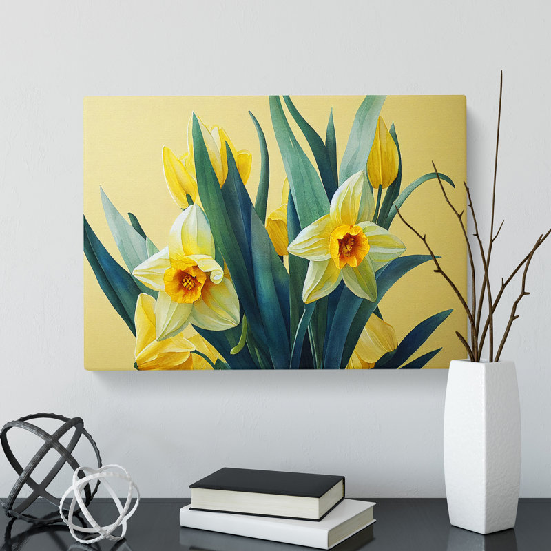 Contoured Daffodil Flowers - Wrapped Canvas Painting, 35cm H x 50cm W x 3cm D