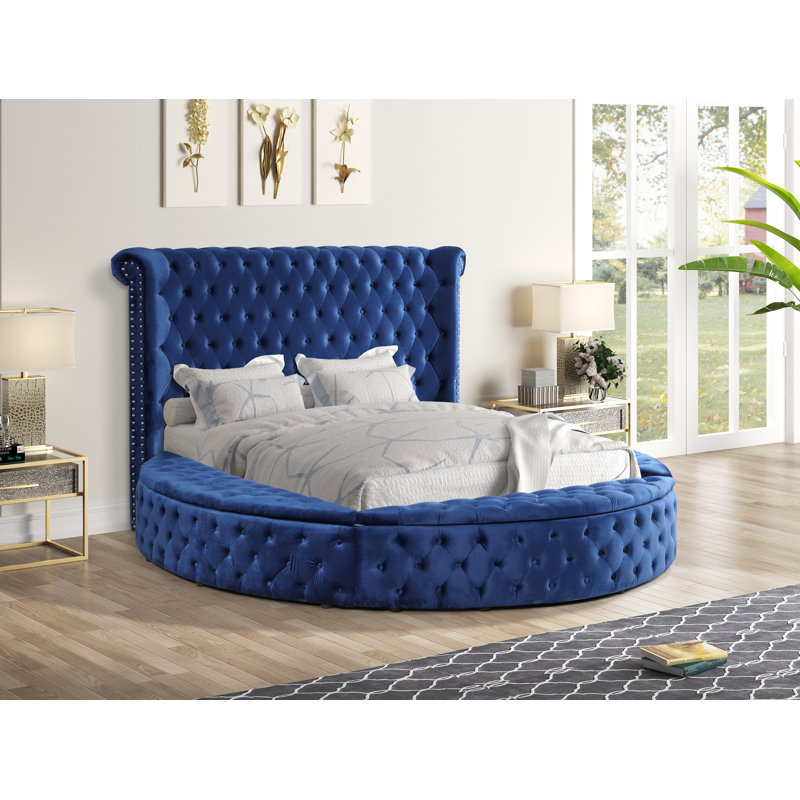 Lit plateforme tapissier Oona, Très grand Eastern, Beige