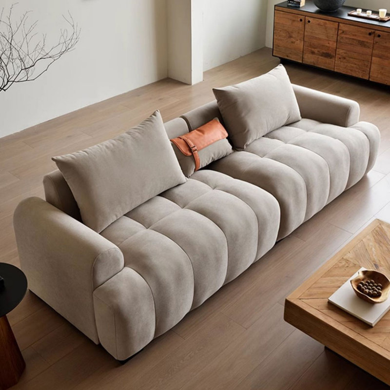 Beige 100% Polyester Modular Sofa cushion couch, 34.65" H x 102.36" W x 38.58" D