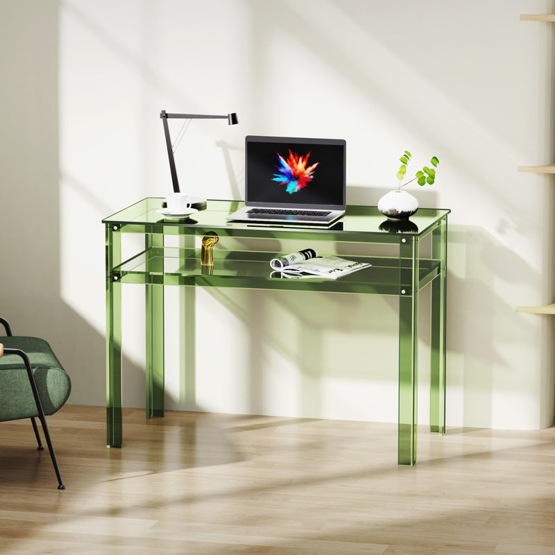Clear Acrylic Desk With Open Storage, Home Office Computer Writing Desk Office Study Table (Green, 39.4'' X 19.7'' X 29.5'')