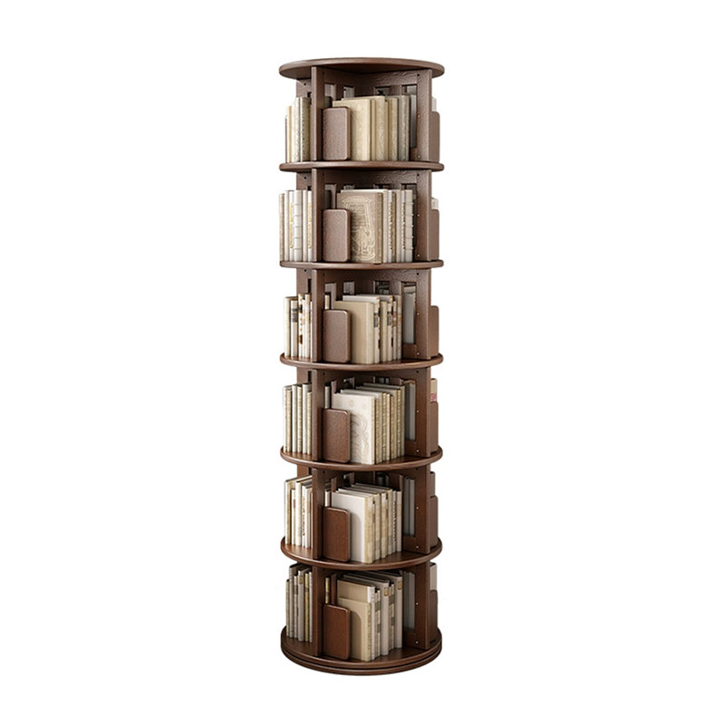 Bibliothèque rotative en bois massif noyer, (6 tablettes) H 75,98 po x l 17,91 po x P 17,91 po, Noyer