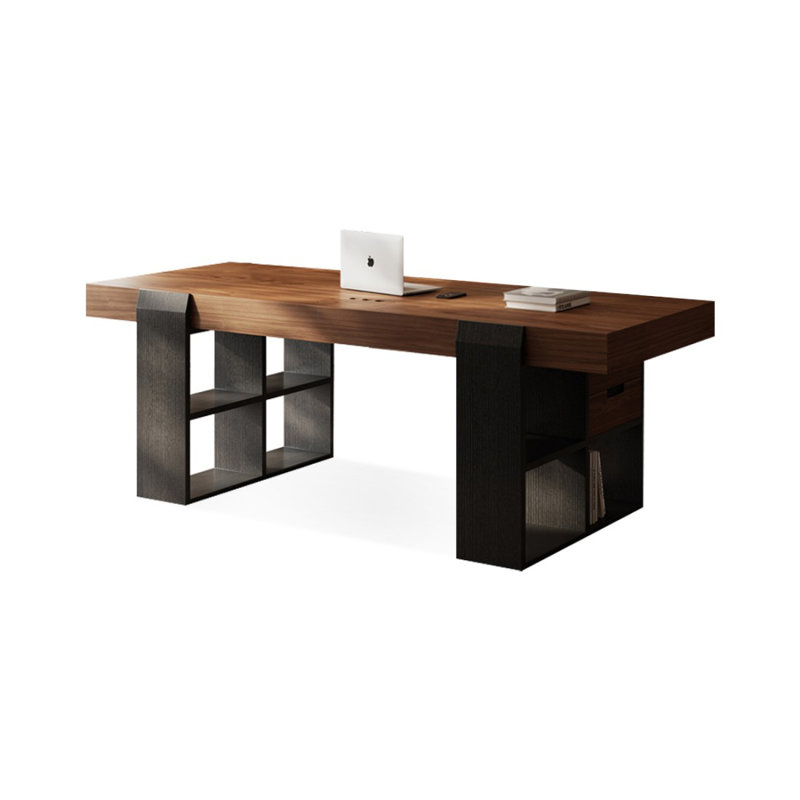 Bureau rectangulaire en bois manufacturé brun noisette, 29.53" H x 78.74" W x 29.53" D