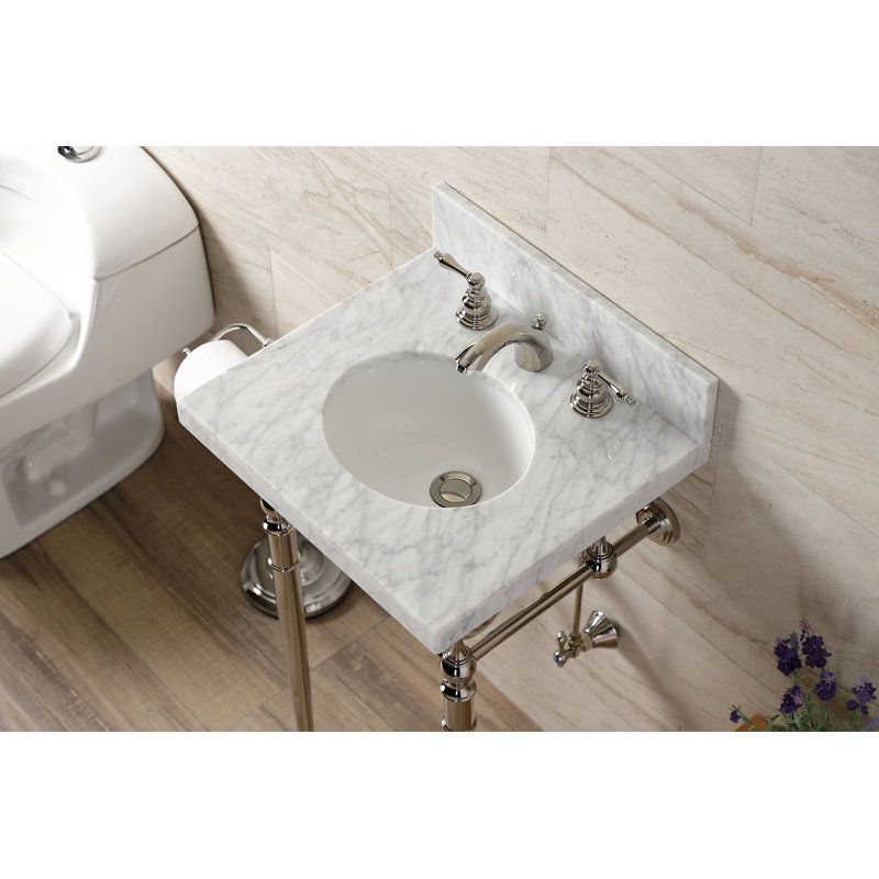 Lavabo de salle de bain Edwardian, Marbre blanc / chrome poli, Centres de 8 po