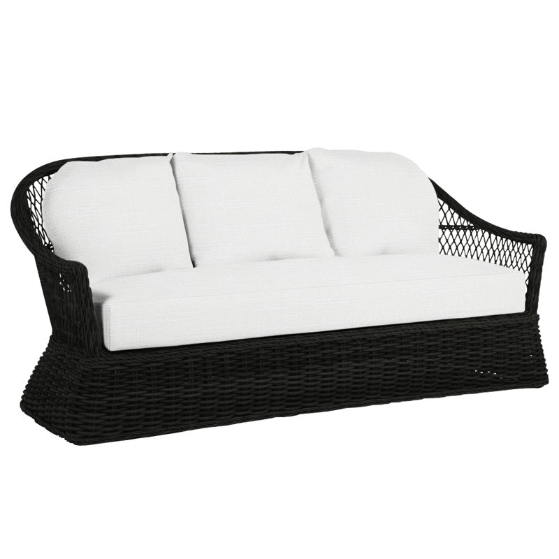 Soho 81.75" Wide Outdoor Wicker Patio Sofa with Cushions, Rollo Lace, Black, No Welt