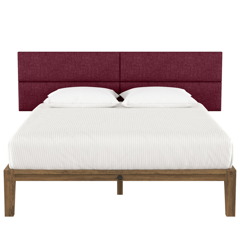 Panelist Modern Padded Headboard - Set of Wall Mounted Panels, Vino Red Microvelvet, King (11.25"H x 38"W, Set of 4)