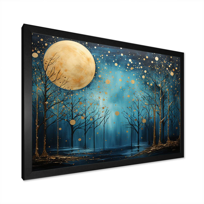 Azur, Ascension de la forêt au clair de lune, art mural grande lune, Cadre simple noir, H 24 po x l 32 po x P 1 po