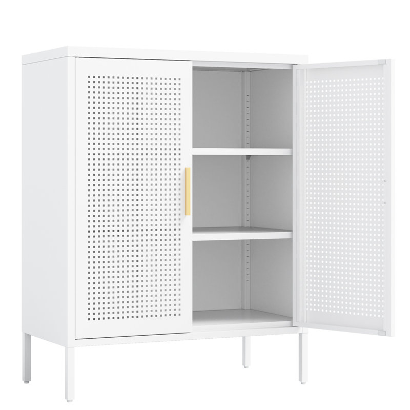 Metal Storage Cabinet, White Color, 2 Adjustable Shelves, High - Grade Lock, Design, For Gym Warehouse Basement, 15.81 In Width Steel File Cabinet With Doors, Adjustable, Appearance, Cold Rolled
