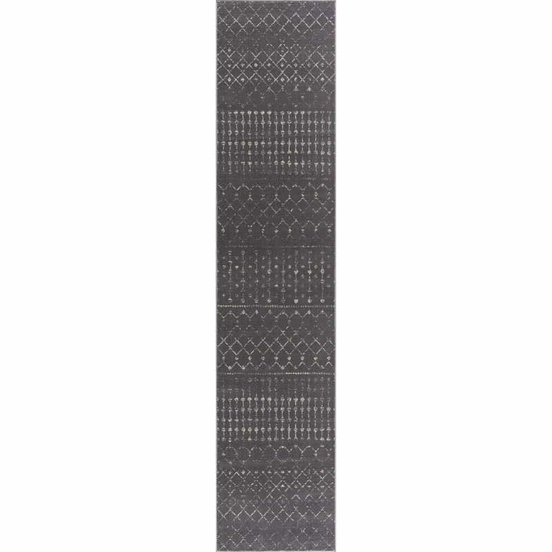 Tapis gris Dounia, Tapis de couloir 2 pi 7 po x 10 pi, Gris foncé