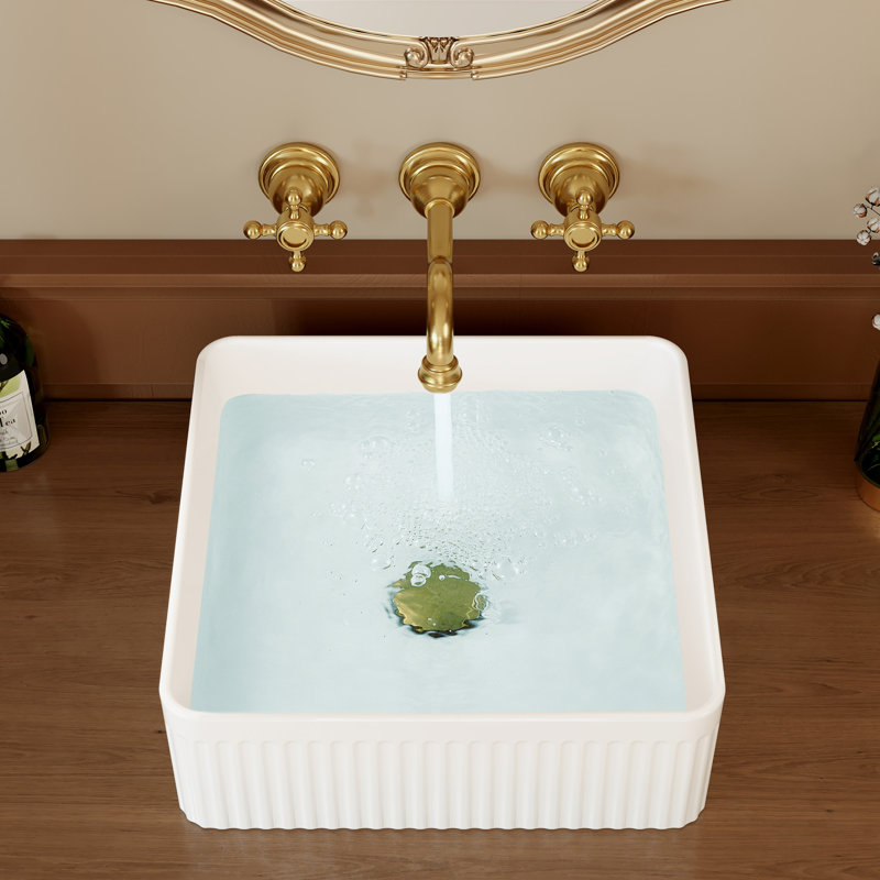 Square Bathroom Vessel Sink 14.8 Inch Countertop Sink for Cabinet Lavatory Vanity Ceramic