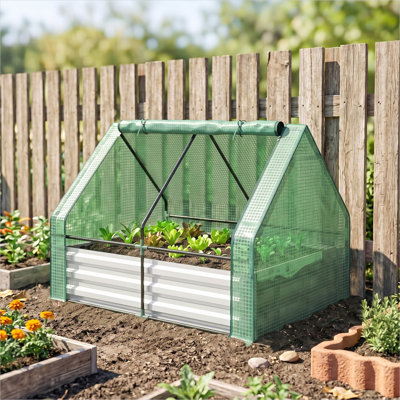 Lit de jardin surélevé pour patio avec mini couverture de serre, acier galvanisé, finition argentée, 50 x 37,4 x 36,2 pouces