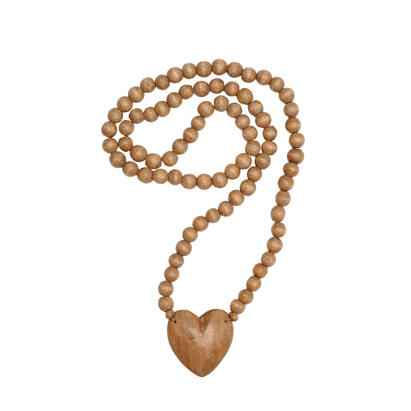 Hand‑Carved Mango Wood Rosary with Heart Pendant Stained
