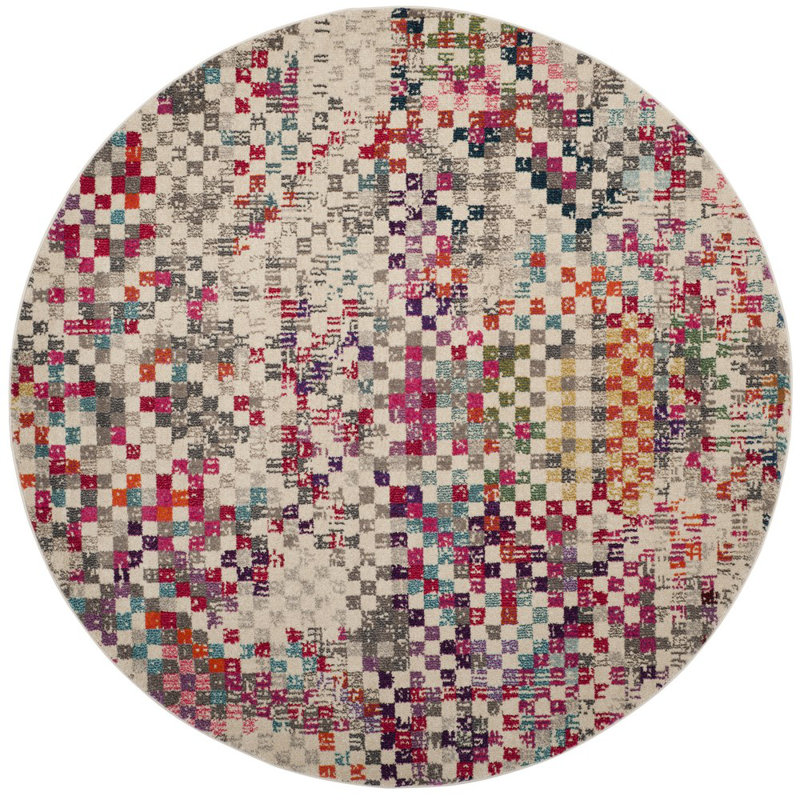 Hertzler Abstract Multicolor Area Rug, Round 6'7"