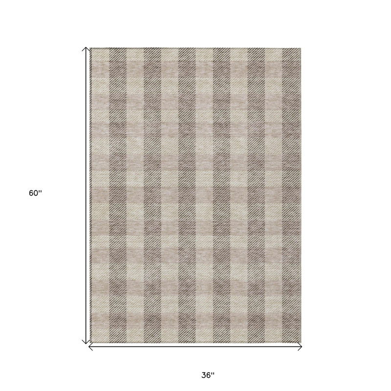 Tapis d'intérieur lavable à carreaux beige 3 pi x 5 pi
