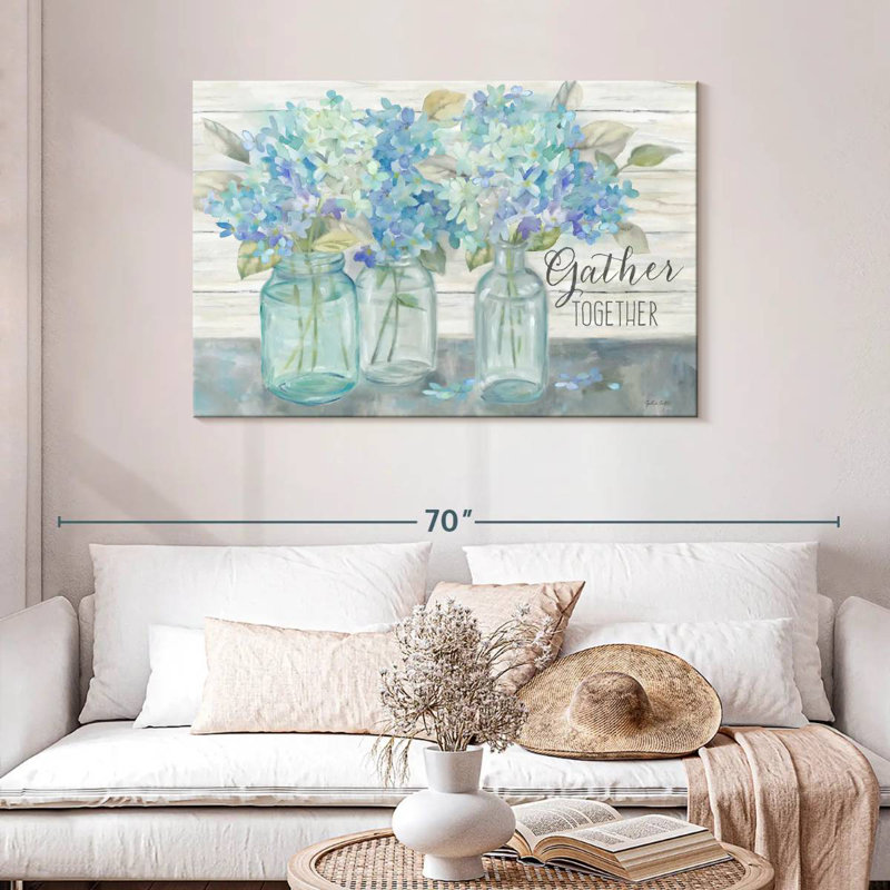 Hortensias de ferme Tergel dans des pots Mason - Rassemblement, H 30 po x l 45 po