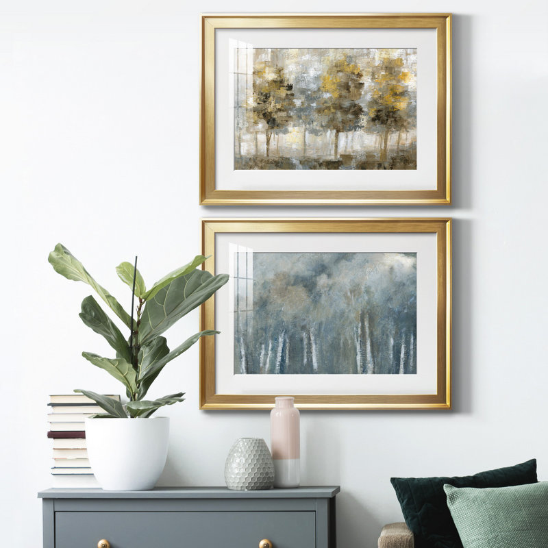 Toile encadrée de qualité supérieure Linen Trees, Or, H 22,5 po x l 61 po x P 1,5 po, Blanc