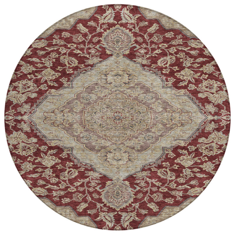 Celia Red Washable Indoor-Outdoor Rug - , 8' x 8'