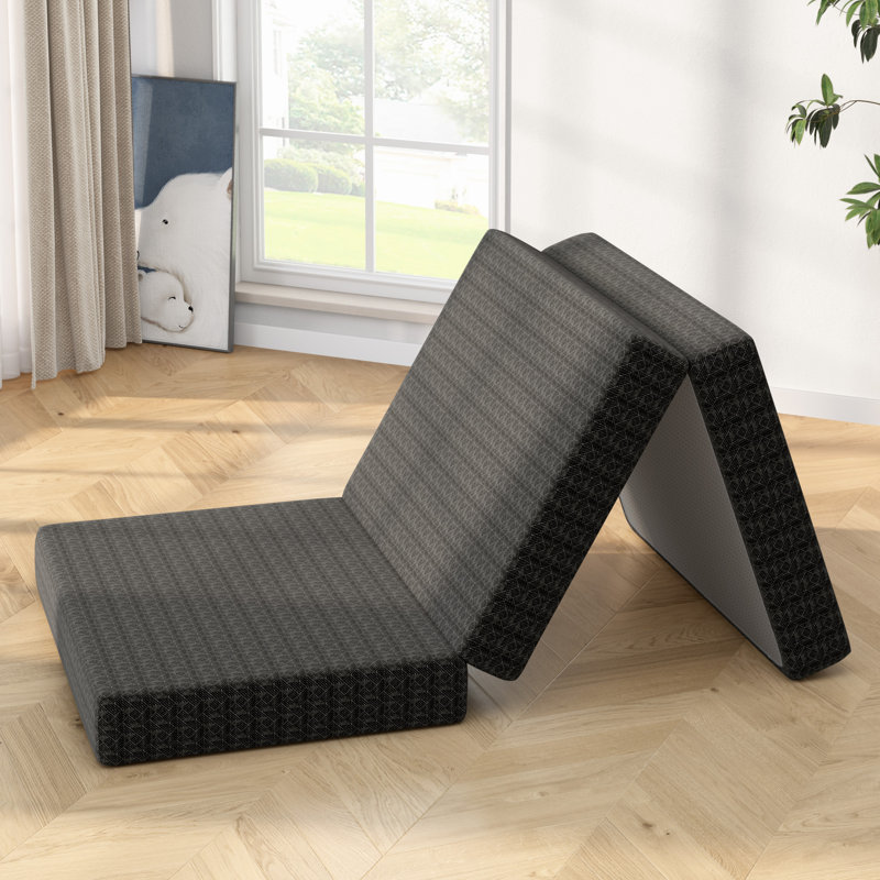 6'' Gel Memory Foam Mattress Twin Size, Portable Tri-folding Mattress With Washable Cover, Black, Twin, 6"