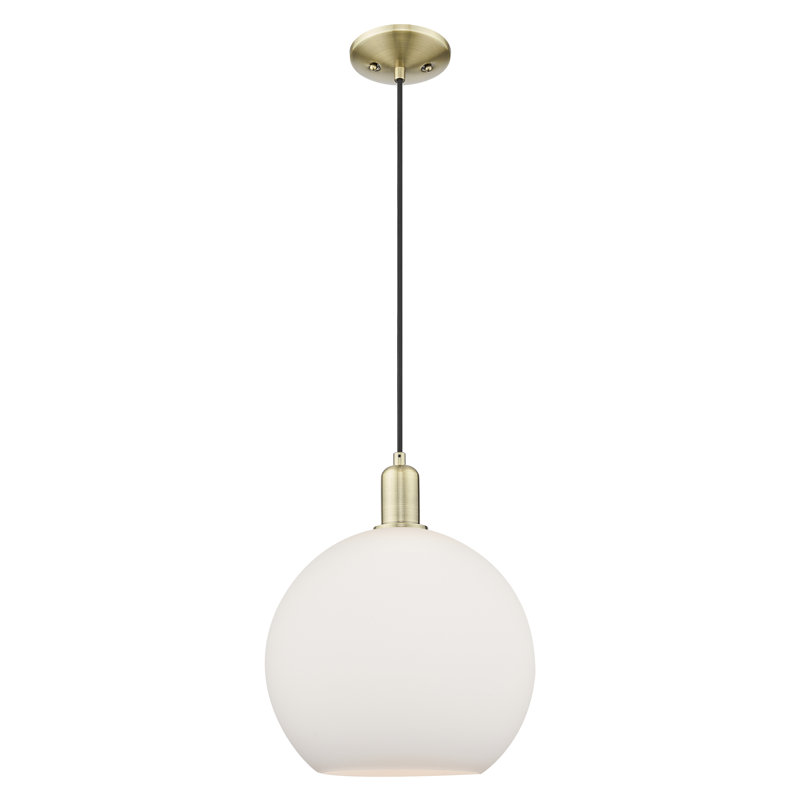 Mini-luminaire suspendu 1 lumière Arcadia - Athens, Blanc mat, H 10,63 po x l 11,75 po x P 11,75 po, Laiton antique