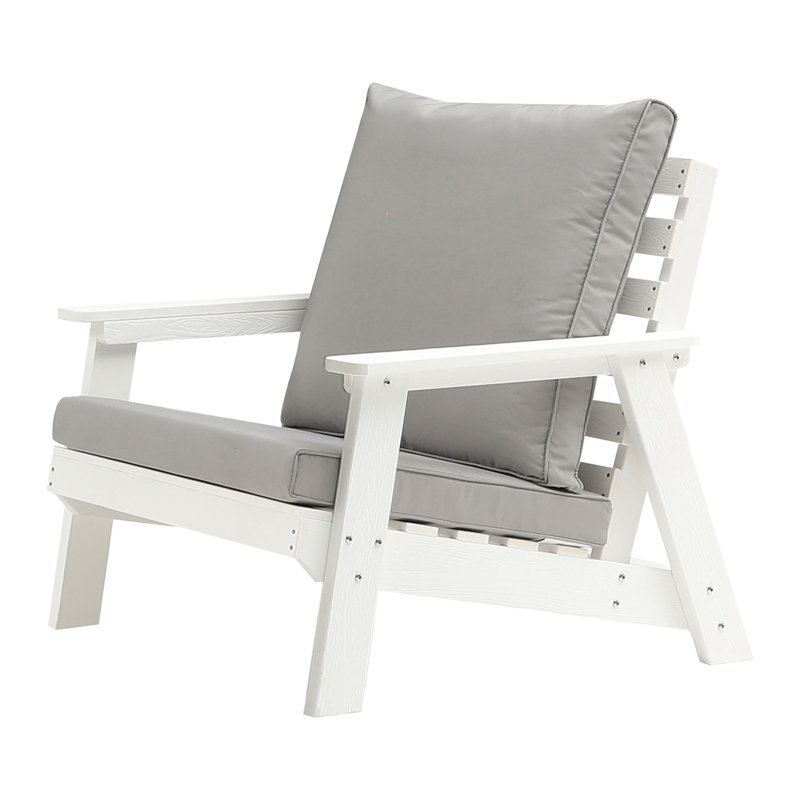 Fauteuil d'extérieur avec finition grain de bois, chaise de patio en matériau durable pour le jardin, le balcon et la piscine