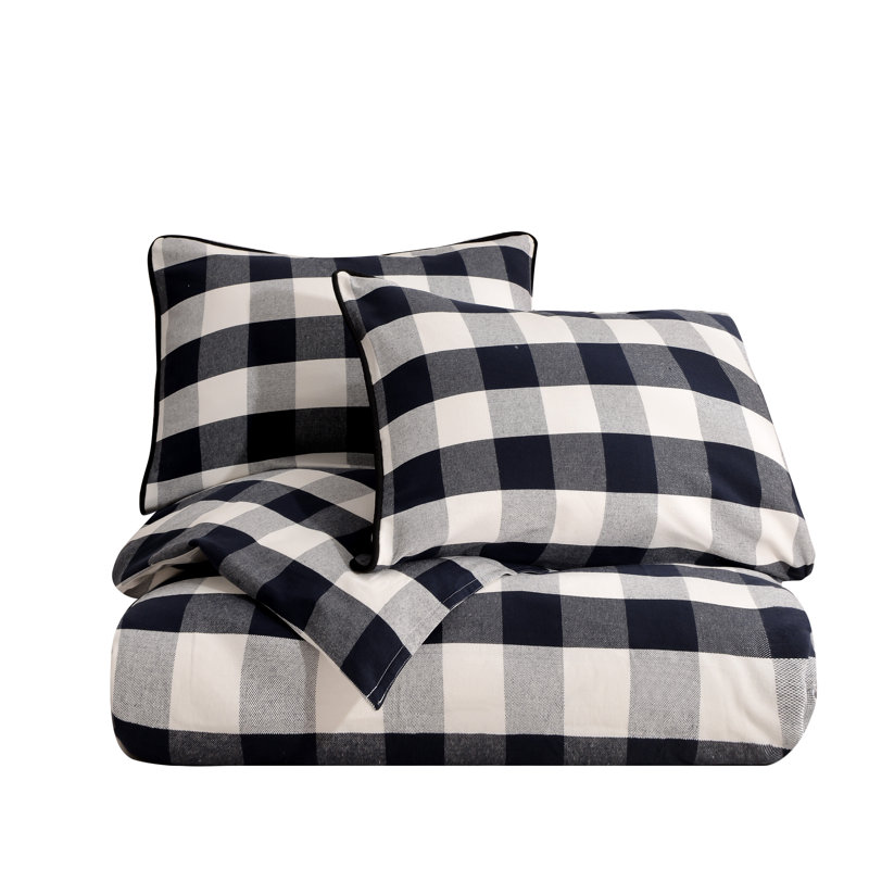 Camille Queen Black Cotton Buffalo Check Comforter Set - 3 Pieces