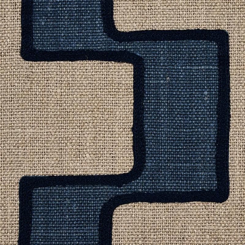 Tissu en lin imprimé brodé Dixon, Bleu