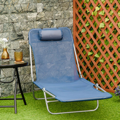 Chaise longue de piscine pliante, chaise de bronzage de patio, chaise longue d'extérieur avec dossier inclinable à 6 positions, siège en filet respirant et appui-tête pour la plage, la cour, le patio