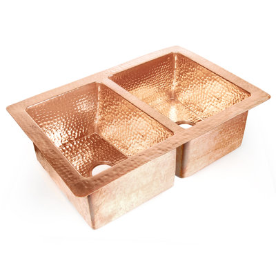 33'' L Mounting / Installation Required Double Bowl Copper Kitchen Sink