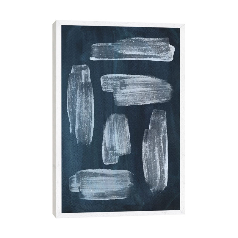 Navy Blue Brush Strokes 1 Piece Wall Art on Canvas, 101.6cm H x 66.04cm W x 3.81cm D, White Framed