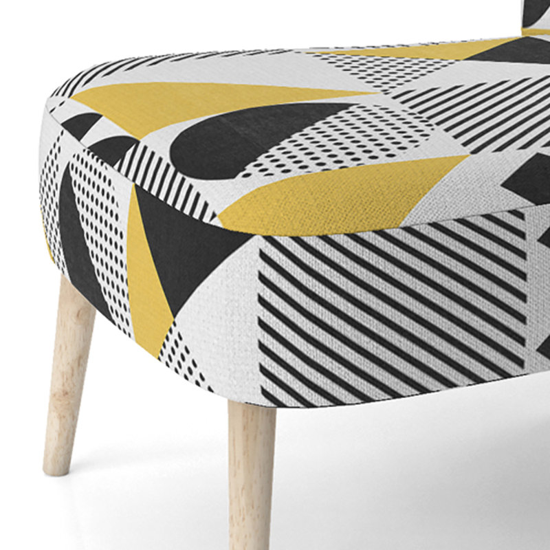Chaise d'appoint rembourrée à motif géométrique jaune et noir