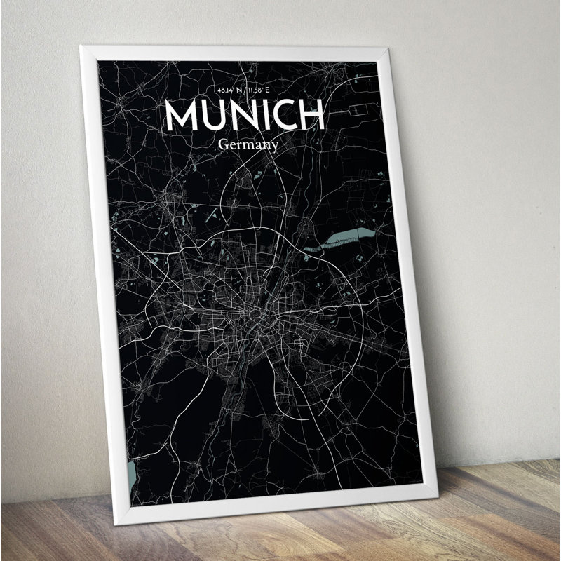 Munich City Map - No Frame Print, 50.8cm H x 40.6cm W x 0.13cm D x 0.13cm D, Black/Blue