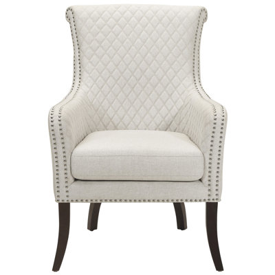 Luxury Beige Classic Accent Chair With Reversible Seat, Textured Fabric, Nailhead Trim, Exposed - Finished Wood Legs, 33" Width Dimension Solid And Plywood Structure, Diamond Stitched Back,