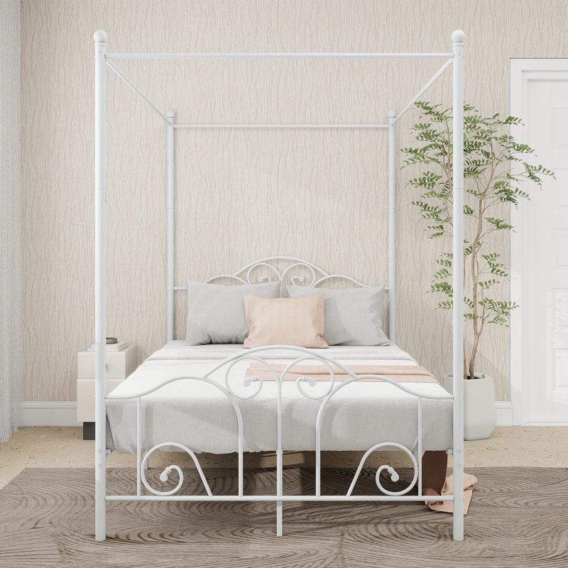Lit plateforme en métal Tardun, Blanc, Double